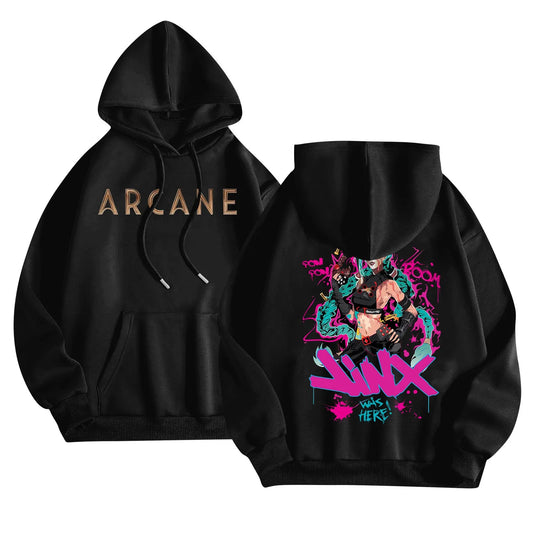 Jinx Was Here Hoodie - Bright, Y2K, Arcane - Eden of Clothes