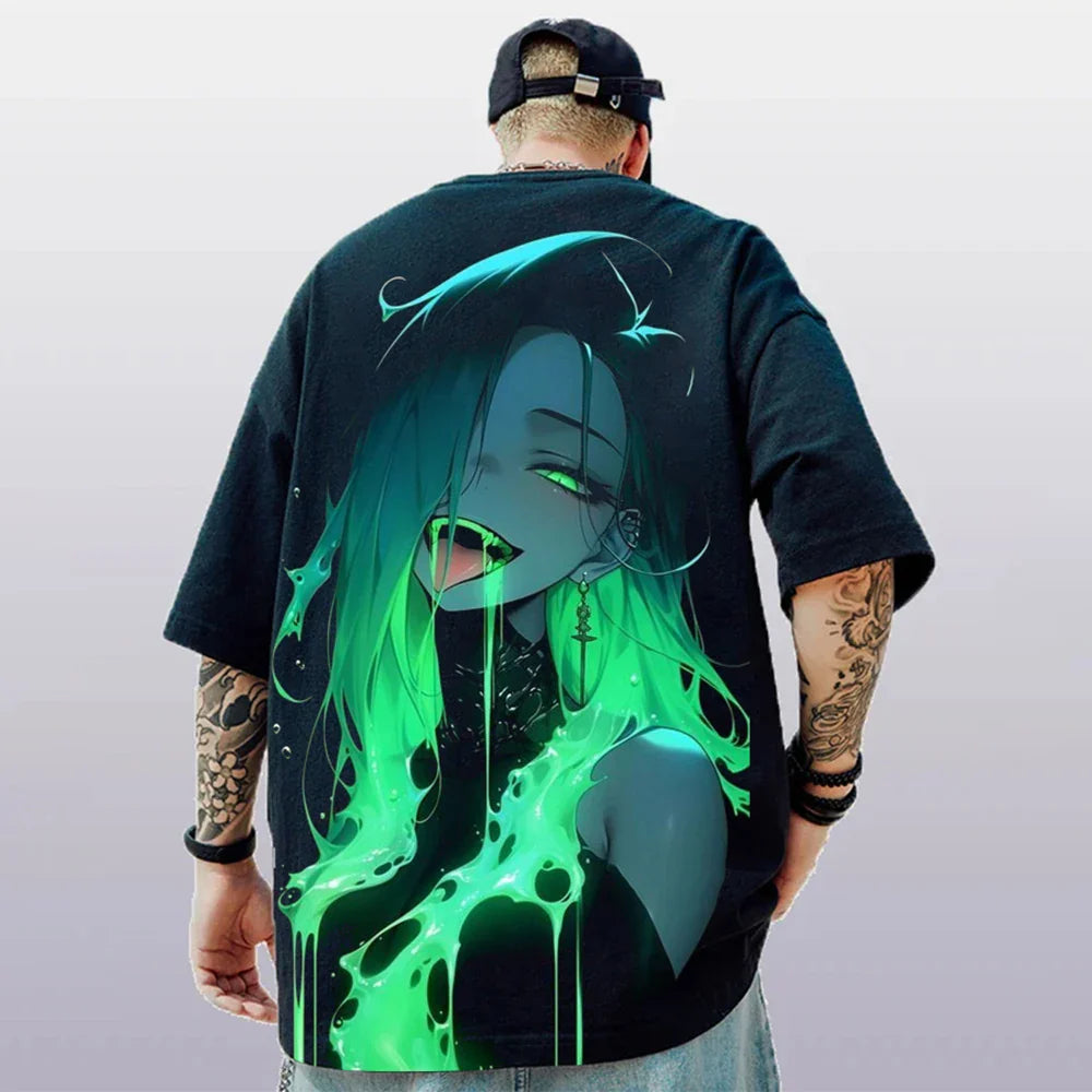 Oversized Short Sleeve T-shirt – Bold Print, Anime Style Eden of Clothes