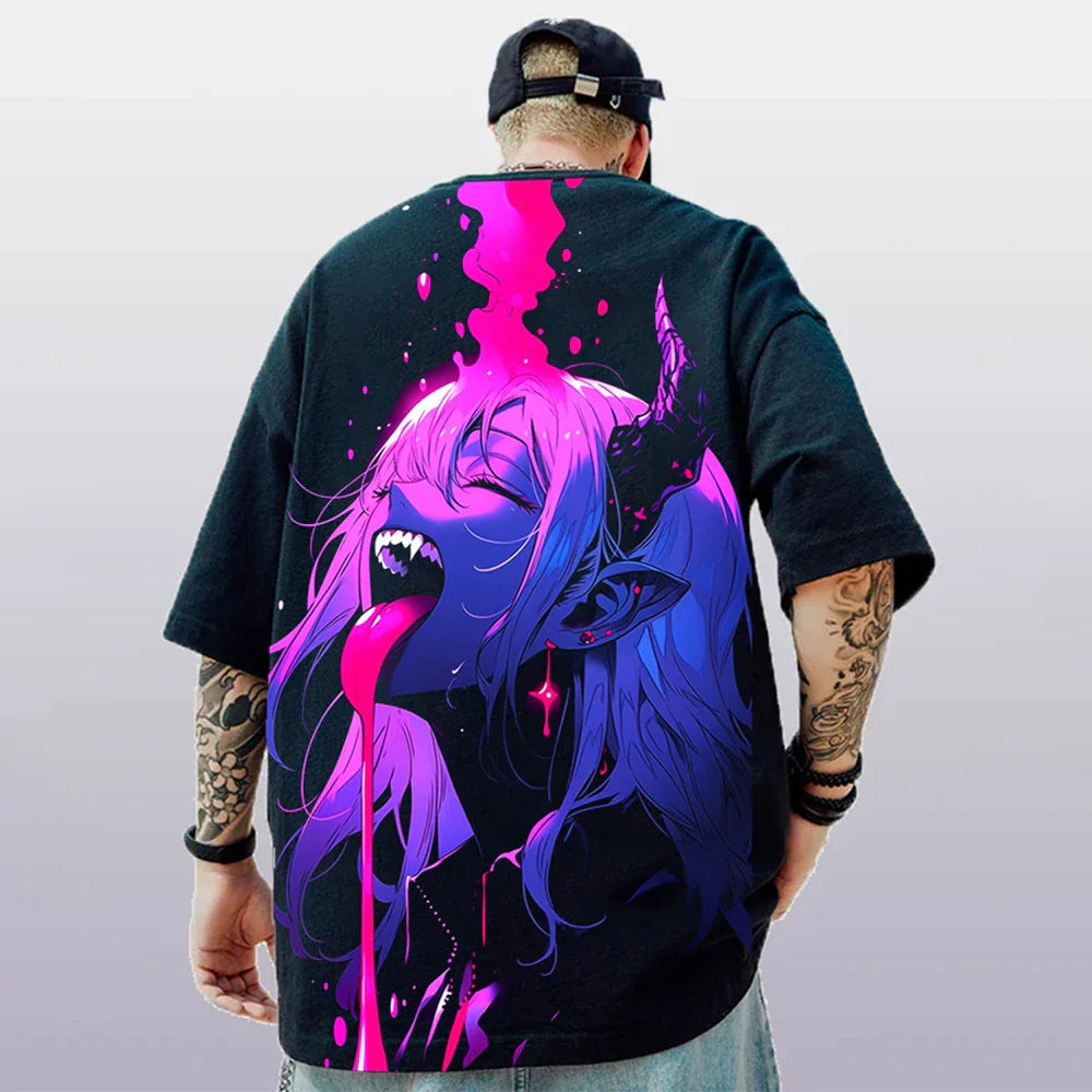 Oversized Short Sleeve T-shirt – Bold Print, Anime Style Eden of Clothes