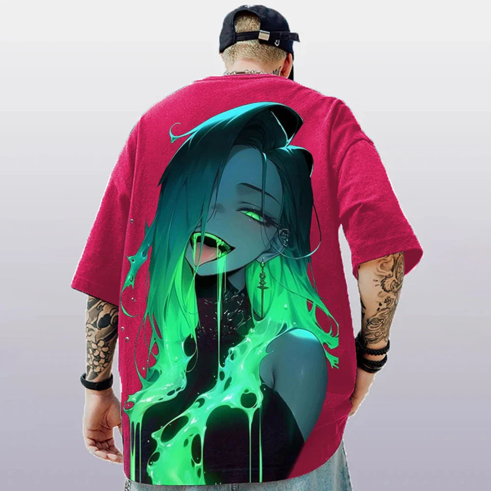 Oversized Short Sleeve T-shirt – Bold Print, Anime Style Eden of Clothes