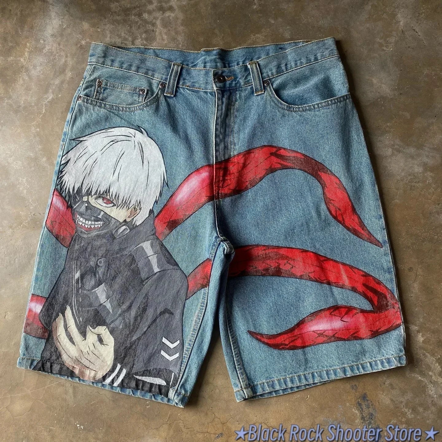 Baggy Jeans Shorts – Anime Design, Casual Wear - Eden of Clothes