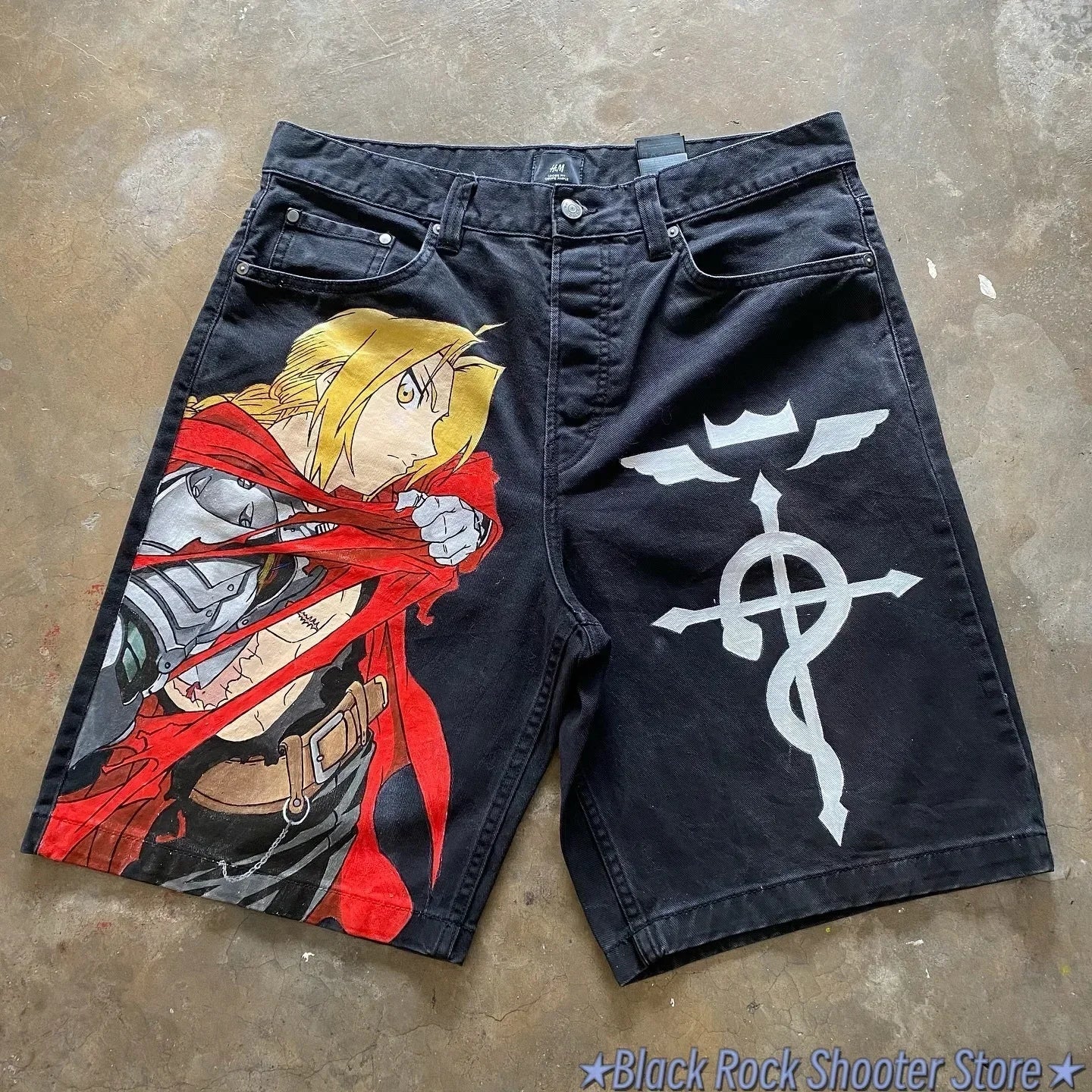 Baggy Jeans Shorts – Anime Design, Casual Wear - Eden of Clothes