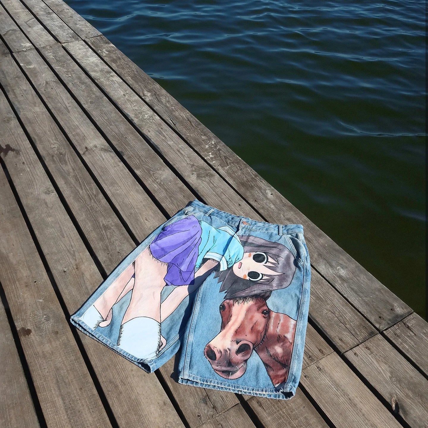 Baggy Jeans Shorts – Anime Design, Casual Wear - Eden of Clothes