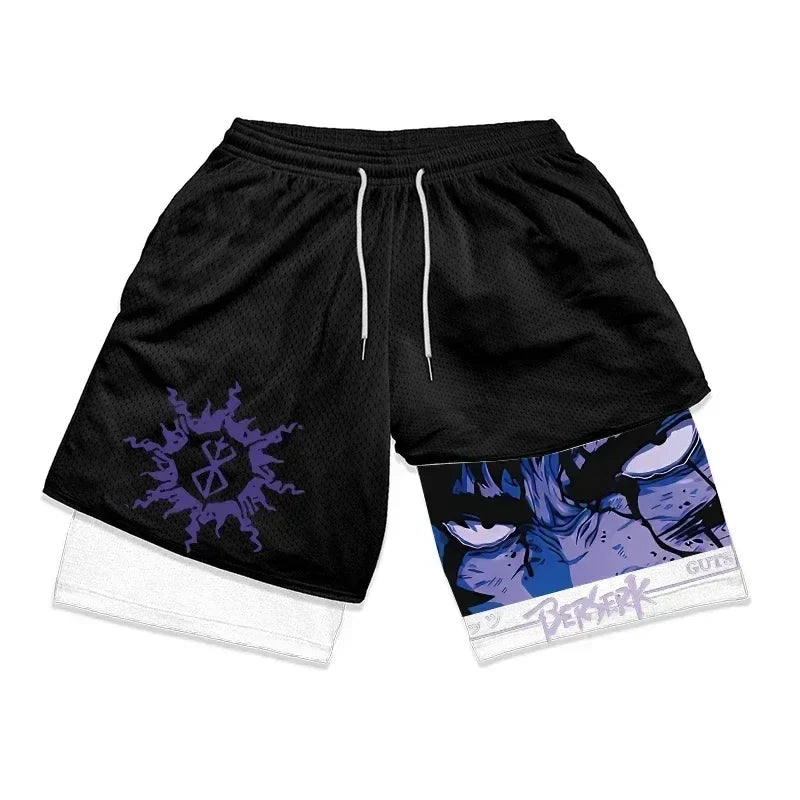 Berserk 2-in-1 Gym Shorts – Comfortable Athletic Wear, Anime-Inspired - Eden of Clothes