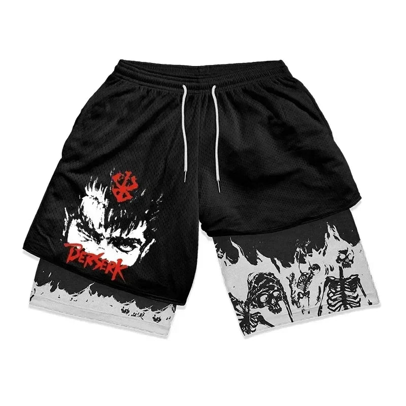 Berserk 2-in-1 Gym Shorts – Comfortable Athletic Wear, Anime-Inspired - Eden of Clothes