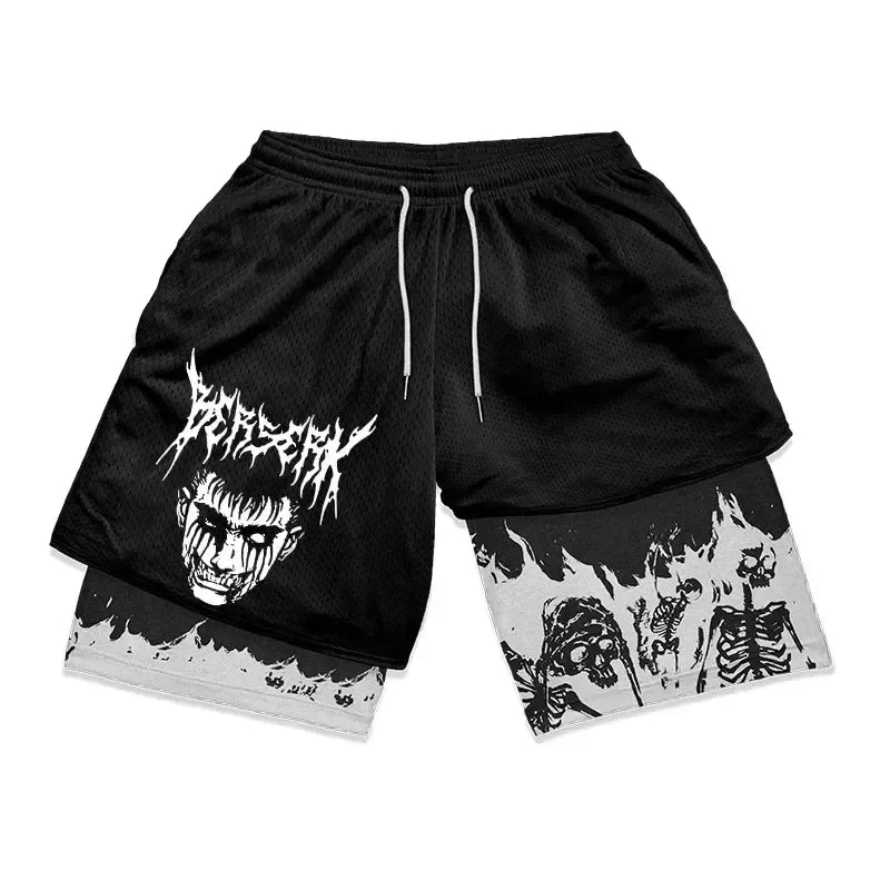 Berserk 2-in-1 Gym Shorts – Comfortable Athletic Wear, Anime-Inspired - Eden of Clothes