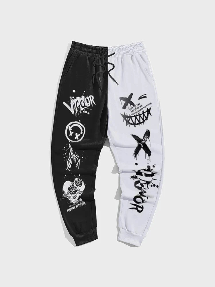 Joggers – Graffiti Design, Black and White - Eden of Clothes