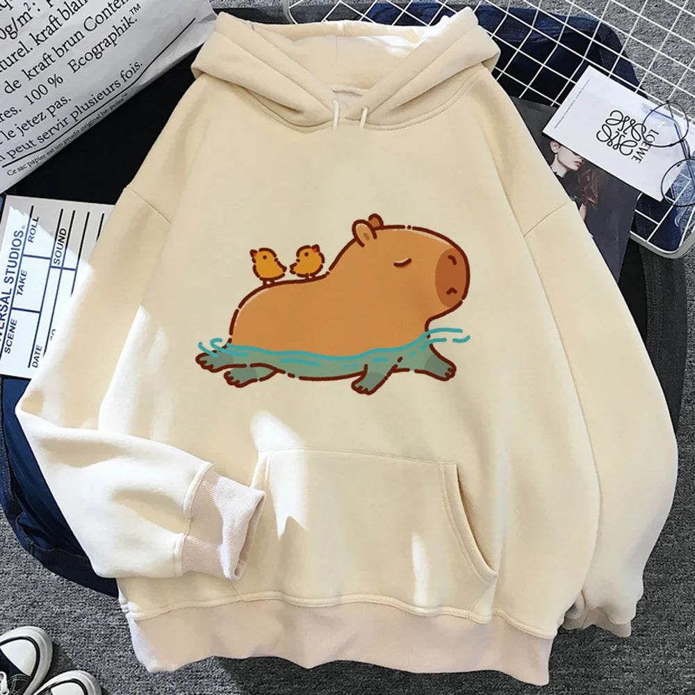 Cartoon Capybara Comfy Hoodie – Cute, Casual - Eden of Clothes