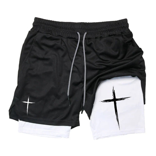 2-in-1 Performance Shorts – Cross Pattern, Men’s Activewear - Eden of Clothes