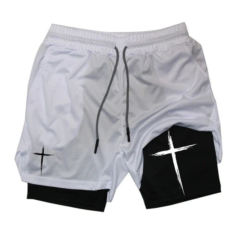 2-in-1 Performance Shorts – Cross Pattern, Men’s Activewear - Eden of Clothes