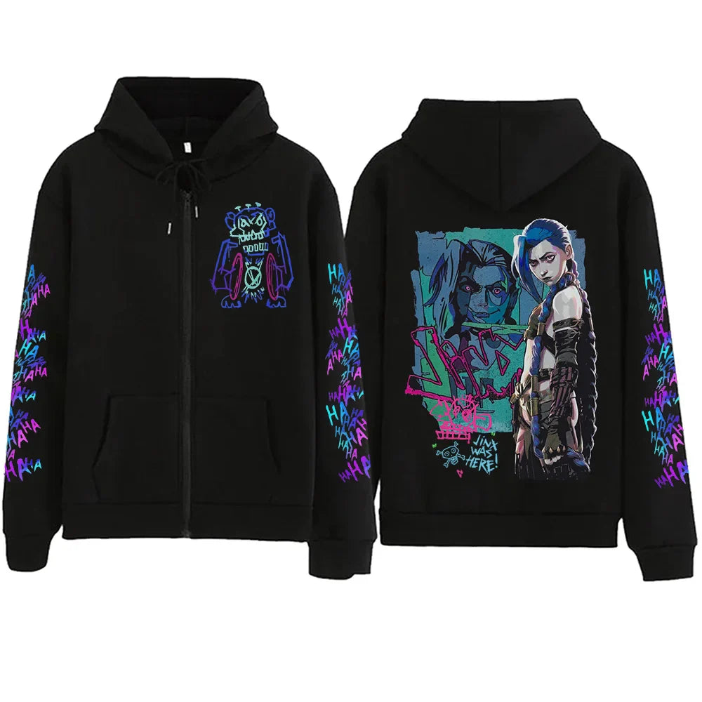 Jinx Zipper Hoodie – Rebellious Flair, Arcane - Eden of Clothes