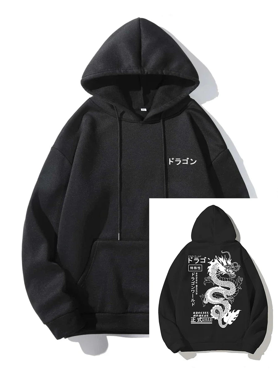 Japanese Letter Dragon Graphic Hoodie – Men’s, Streetwear - Eden of Clothes