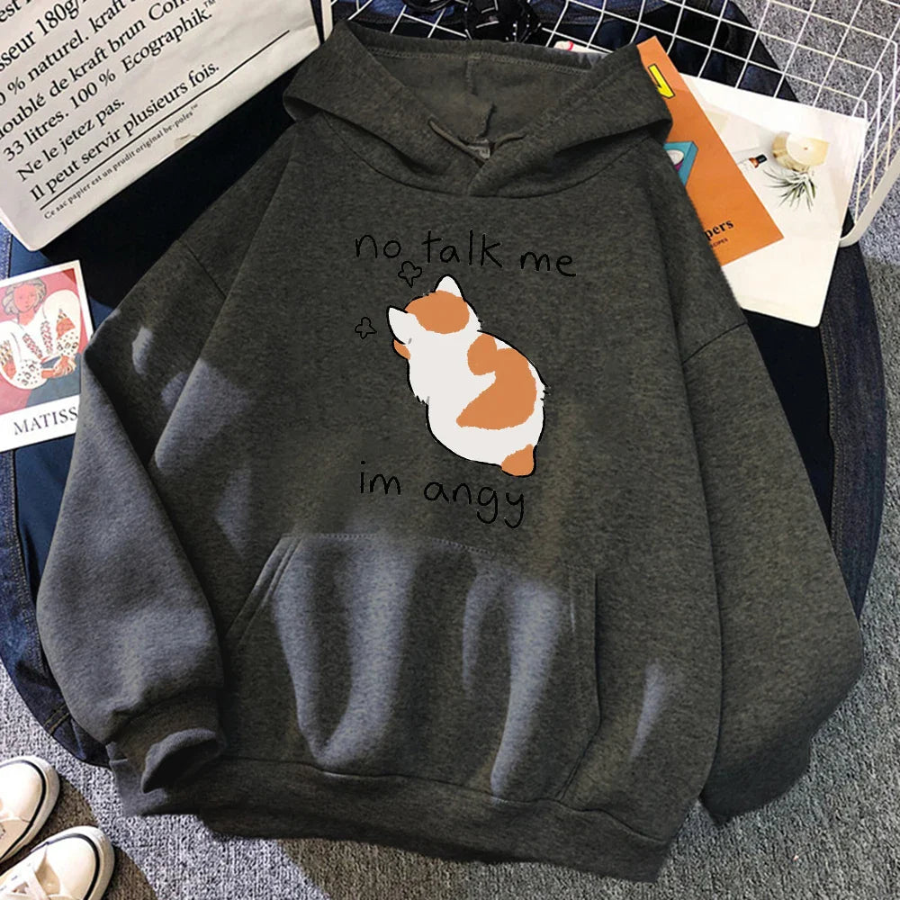 Angry Cat Print Hoodie – Cute, No Talk Me - Eden of Clothes
