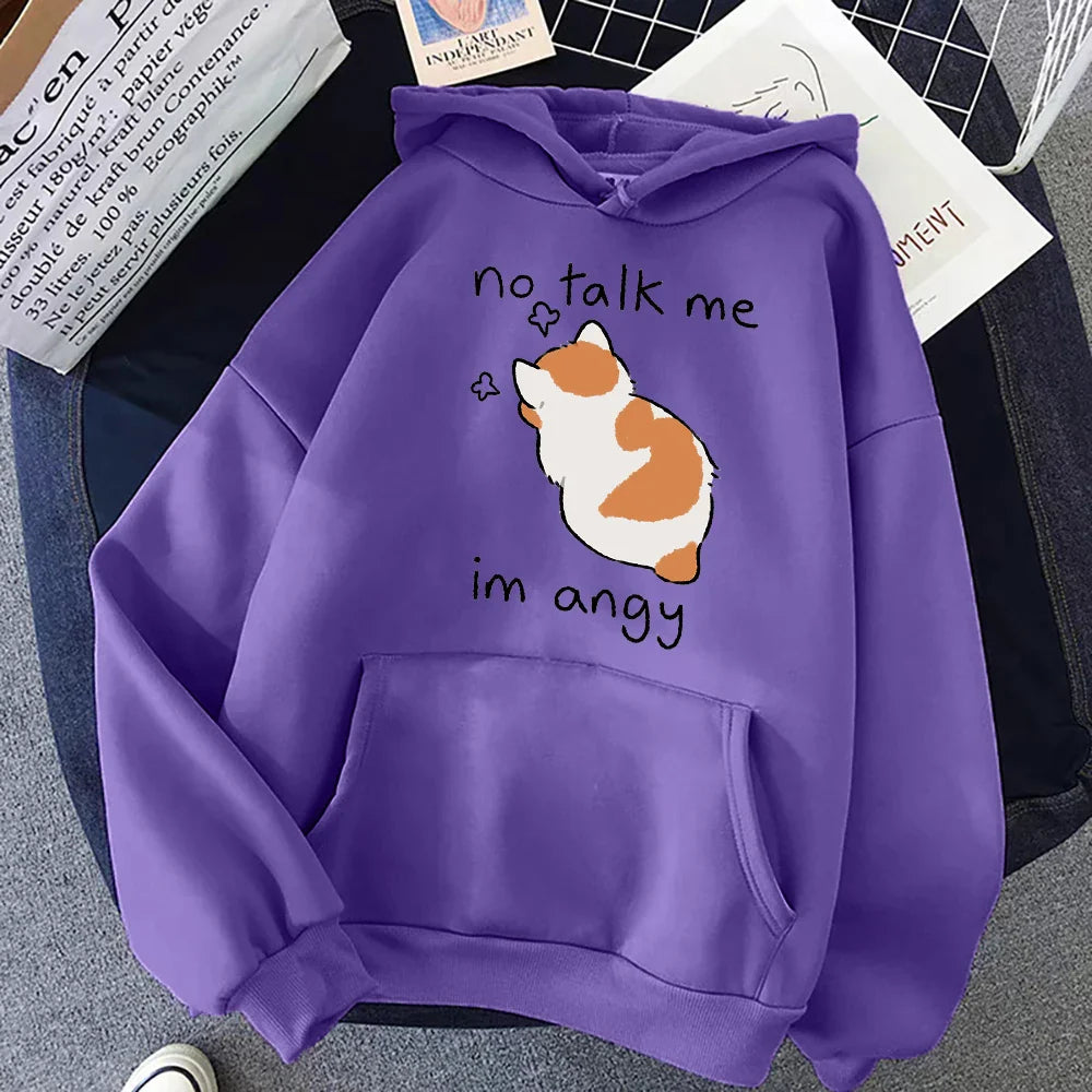 Angry Cat Print Hoodie – Cute, No Talk Me - Eden of Clothes