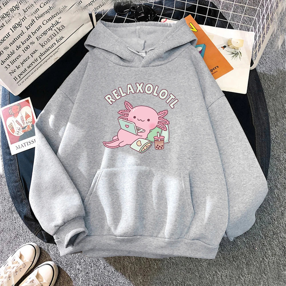 Oversized Axolotl Hoodie – Boba Milk Tea Print, Unisex - Eden of Clothes