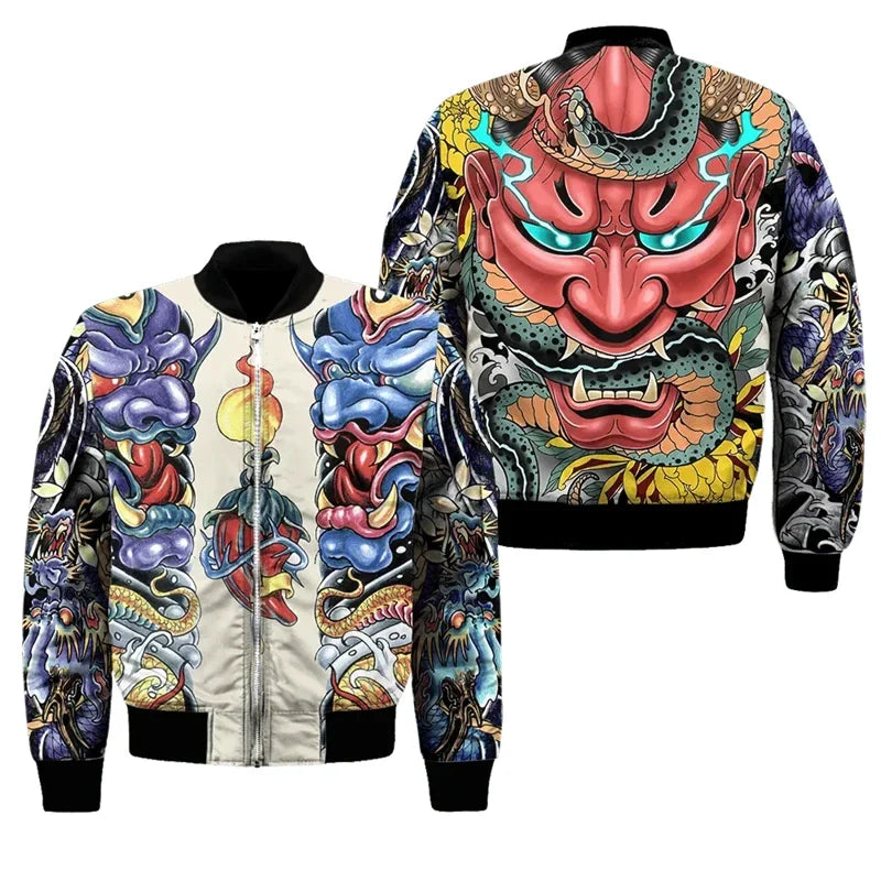 Samurai Oni Mask Bomber Jacket – Fierce Design, Anime Style - Eden of Clothes