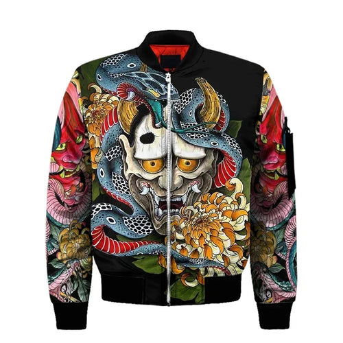 Samurai Oni Mask Bomber Jacket – Fierce Design, Anime Style - Eden of Clothes