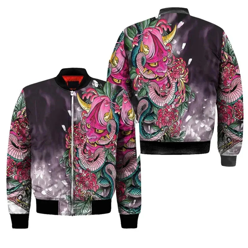 Samurai Oni Mask Bomber Jacket – Fierce Design, Anime Style - Eden of Clothes