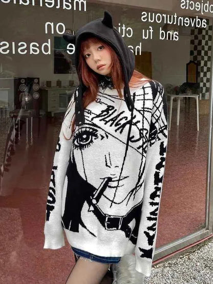 Amane Sweater Japanes Anime Loose Sweater Cosplay Costumes Misa Sweatshirts Harajuku Knit Oversize Tops Uniform Streetwear