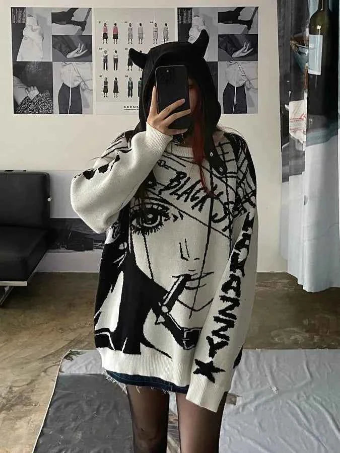 Amane Sweater Japanes Anime Loose Sweater Cosplay Costumes Misa Sweatshirts Harajuku Knit Oversize Tops Uniform Streetwear