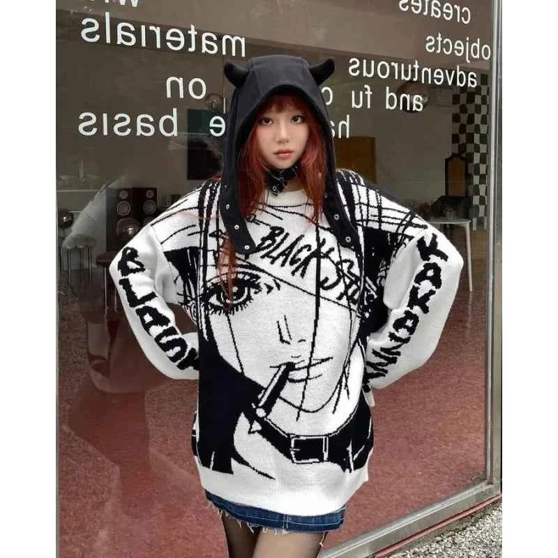 Amane Sweater Japanes Anime Loose Sweater Cosplay Costumes Misa Sweatshirts Harajuku Knit Oversize Tops Uniform Streetwear