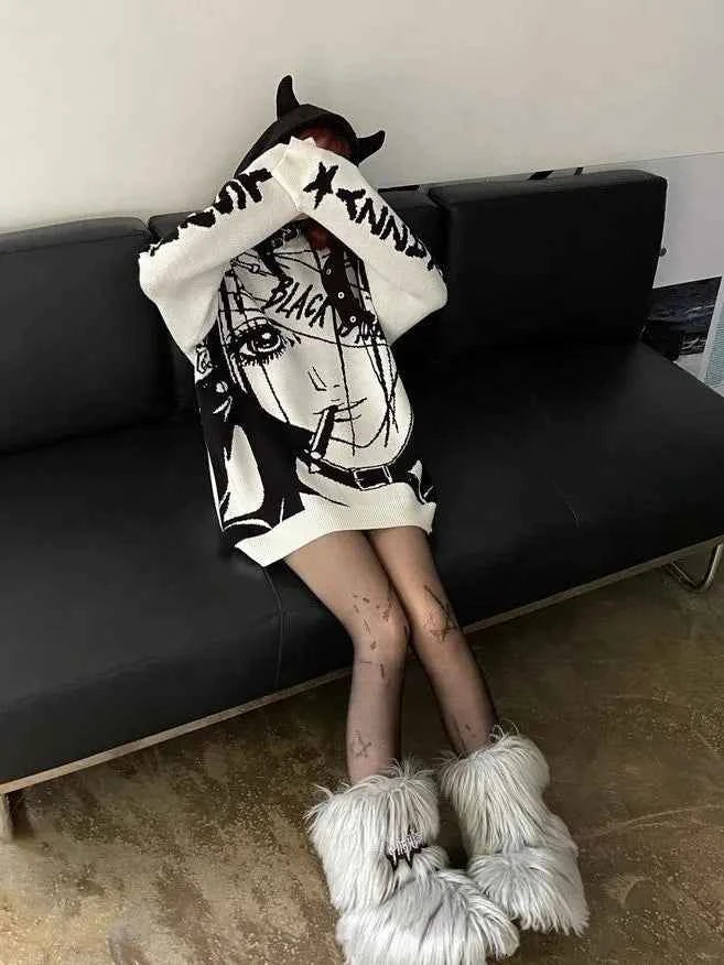 Amane Sweater Japanes Anime Loose Sweater Cosplay Costumes Misa Sweatshirts Harajuku Knit Oversize Tops Uniform Streetwear