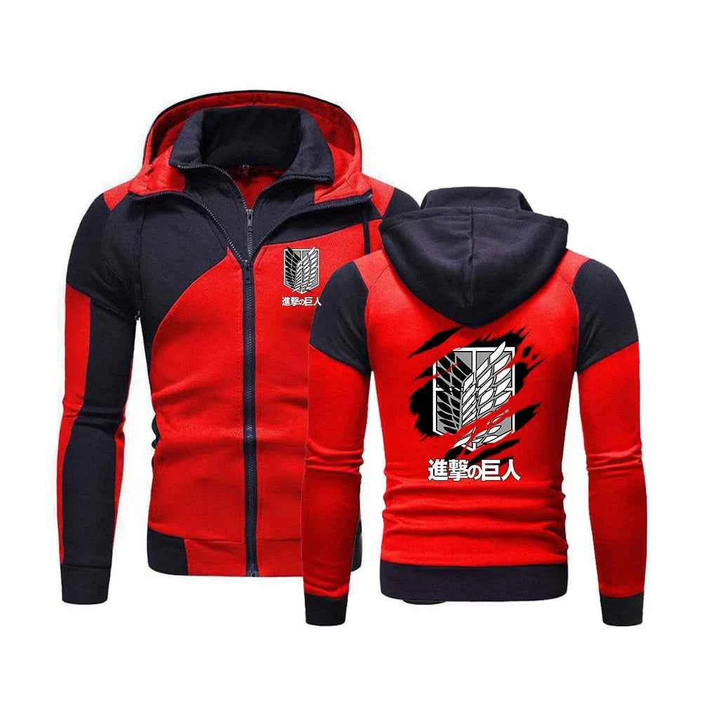 2025 Japanese Anime High Street Jacket Spring Autumn Mans Windbreaker Coats Attack on Titan Logo Print Patchwork Color Hoodies