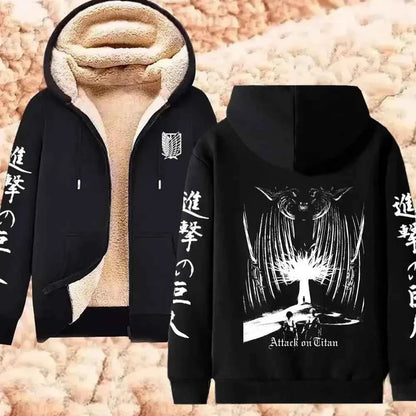 Attack on Titan Winter Warm Zipper Jacket Anime Print Hoodies Men Women Thicken Zip Up Sweatshirts Harajuku Hip Hop Streetwear