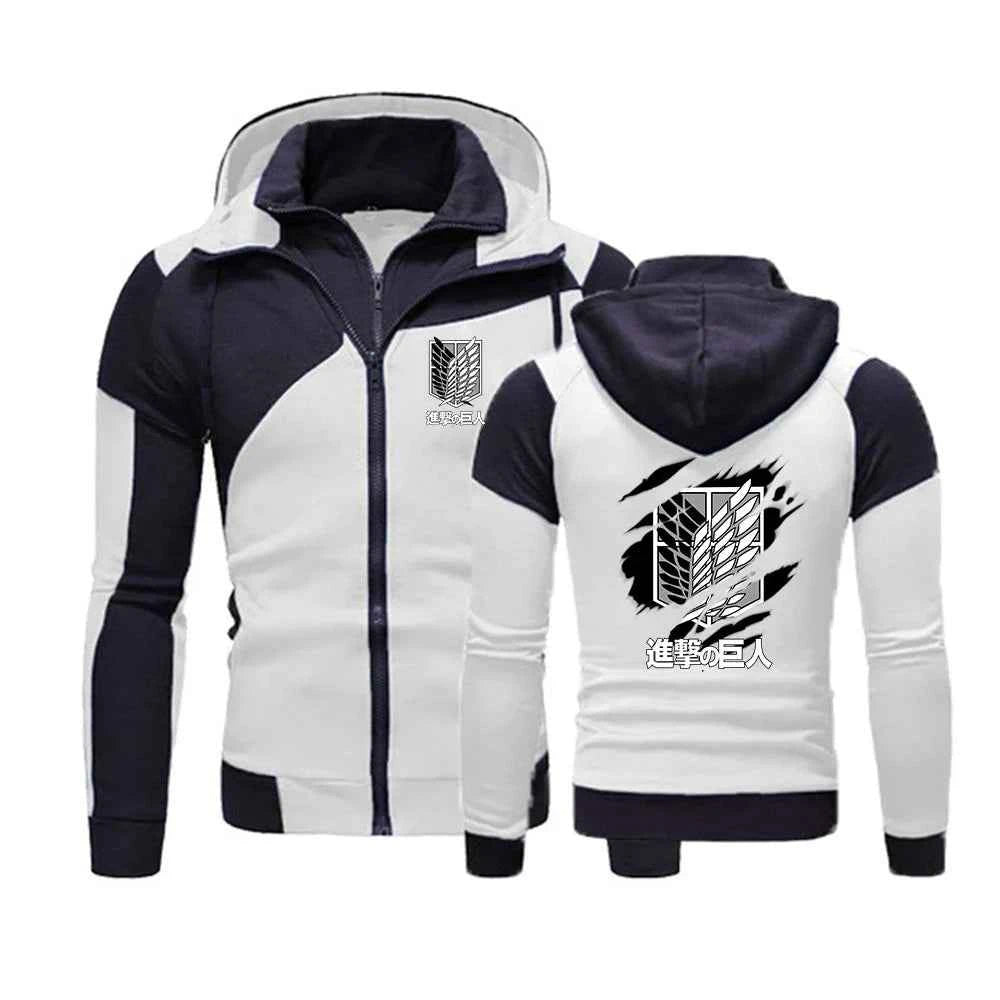 2025 Japanese Anime High Street Jacket Spring Autumn Mans Windbreaker Coats Attack on Titan Logo Print Patchwork Color Hoodies