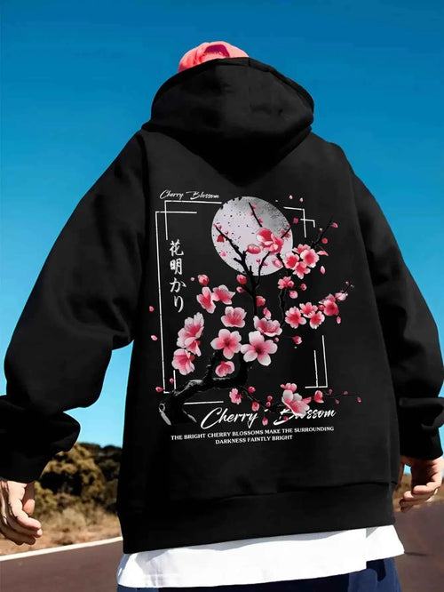 2025 Men's Autumn Cherry Blossoms and Moon Printed Patterns Soft and Comfortable Hoodie Fashion Outdoor Streetwear