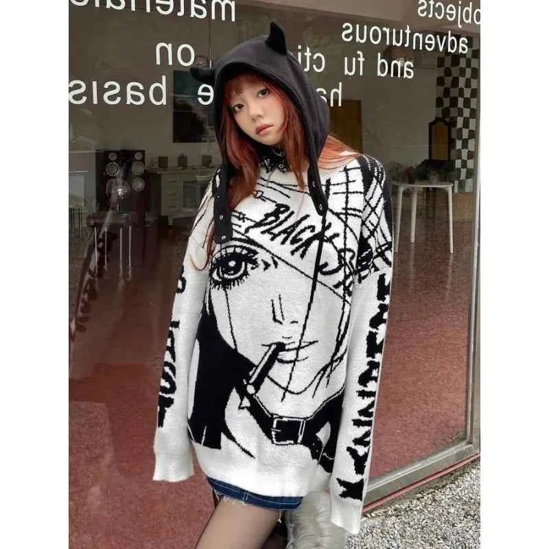 Amane Sweater Japanes Anime Loose Sweater Cosplay Costumes Misa Sweatshirts Harajuku Knit Oversize Tops Uniform Streetwear
