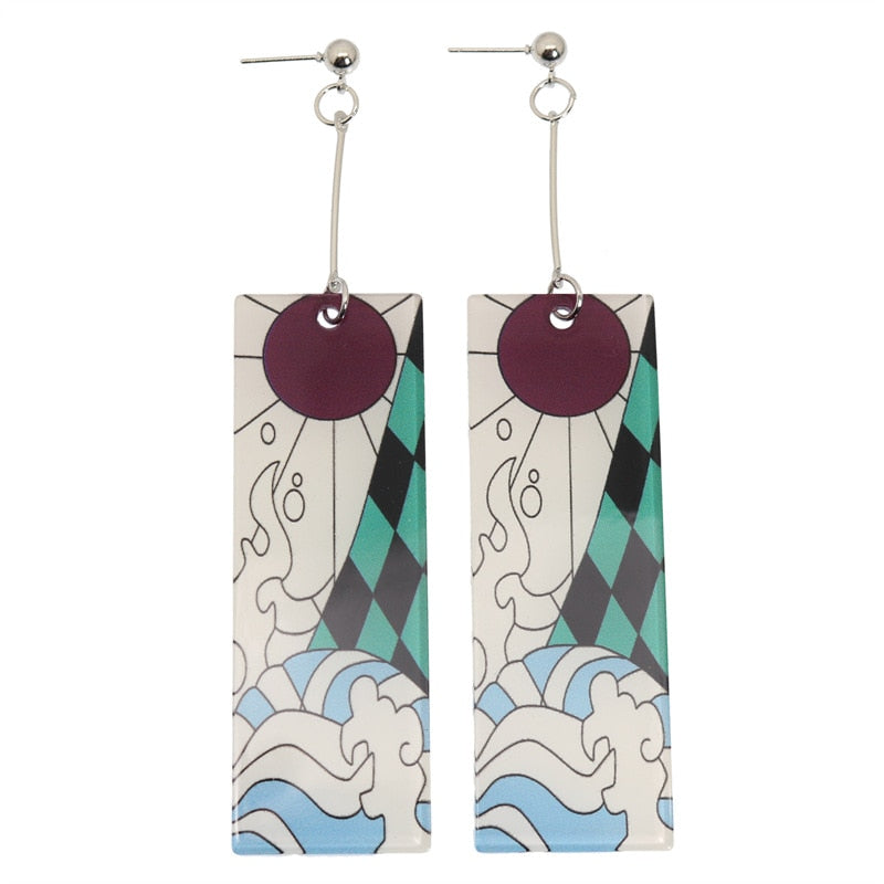 Acrylic Tanjiro Earrings - Cobalt Plating - Jewelry