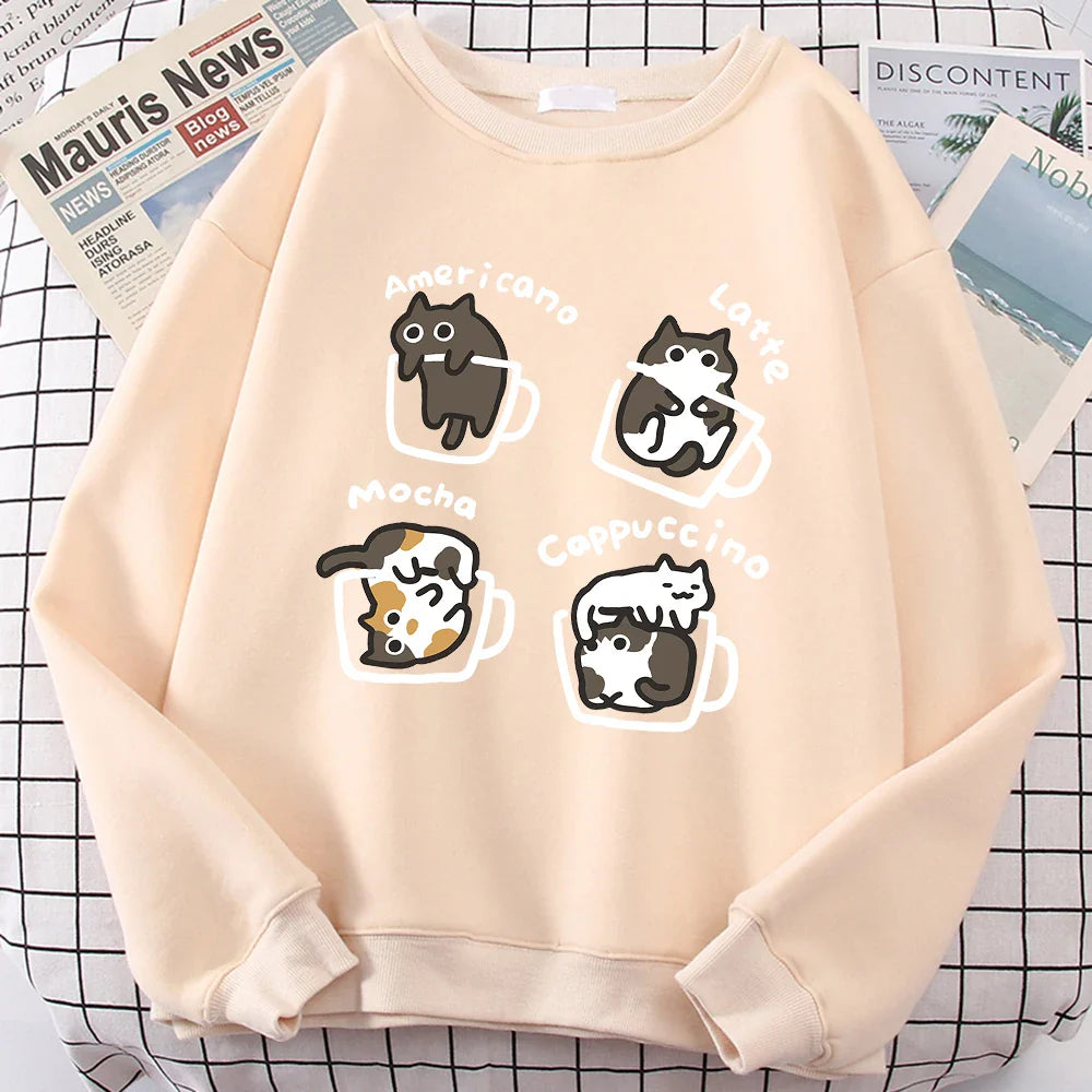 American Style Coffee Cat Hoodie - Beige / XXL - Hoodie