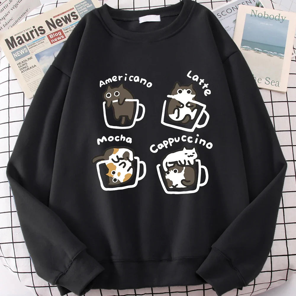 American Style Coffee Cat Hoodie - Black / S - Hoodie