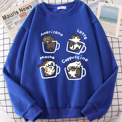 American Style Coffee Cat Hoodie - Blue / XL - Hoodie