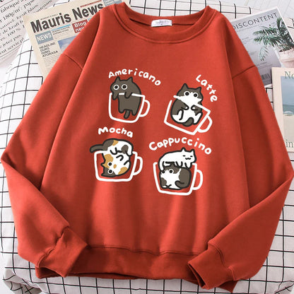 American Style Coffee Cat Hoodie - Brick Red / XL - Hoodie