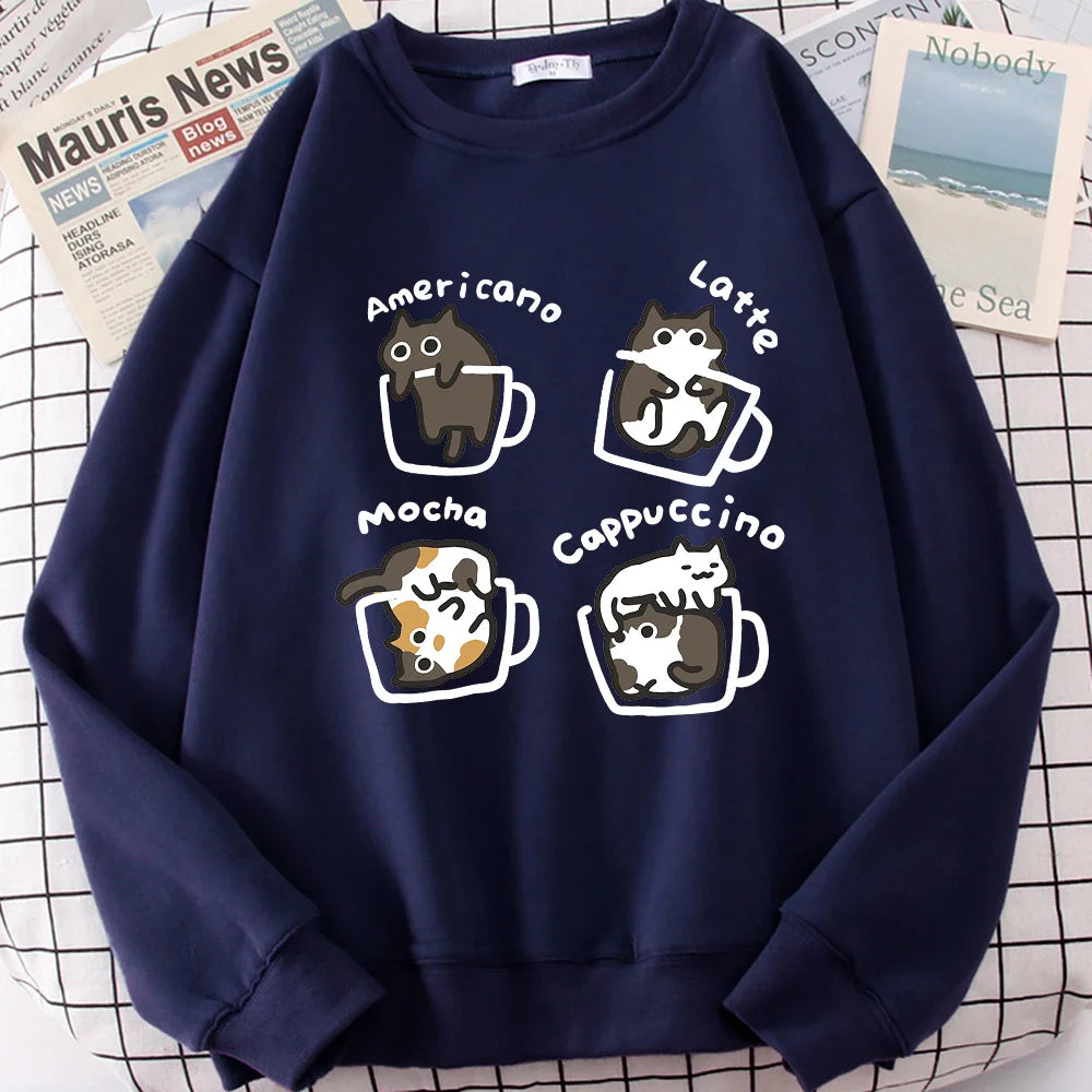 American Style Coffee Cat Hoodie - Dark Blue / L - Hoodie