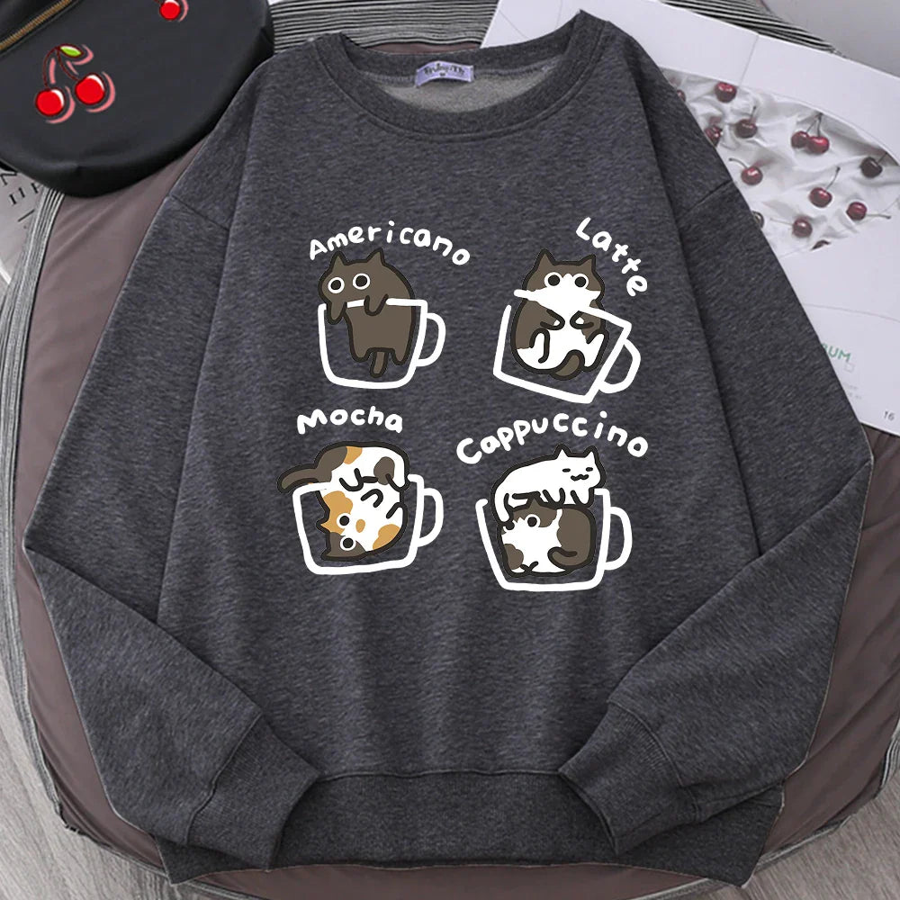 American Style Coffee Cat Hoodie - Dark Gray / L - Hoodie