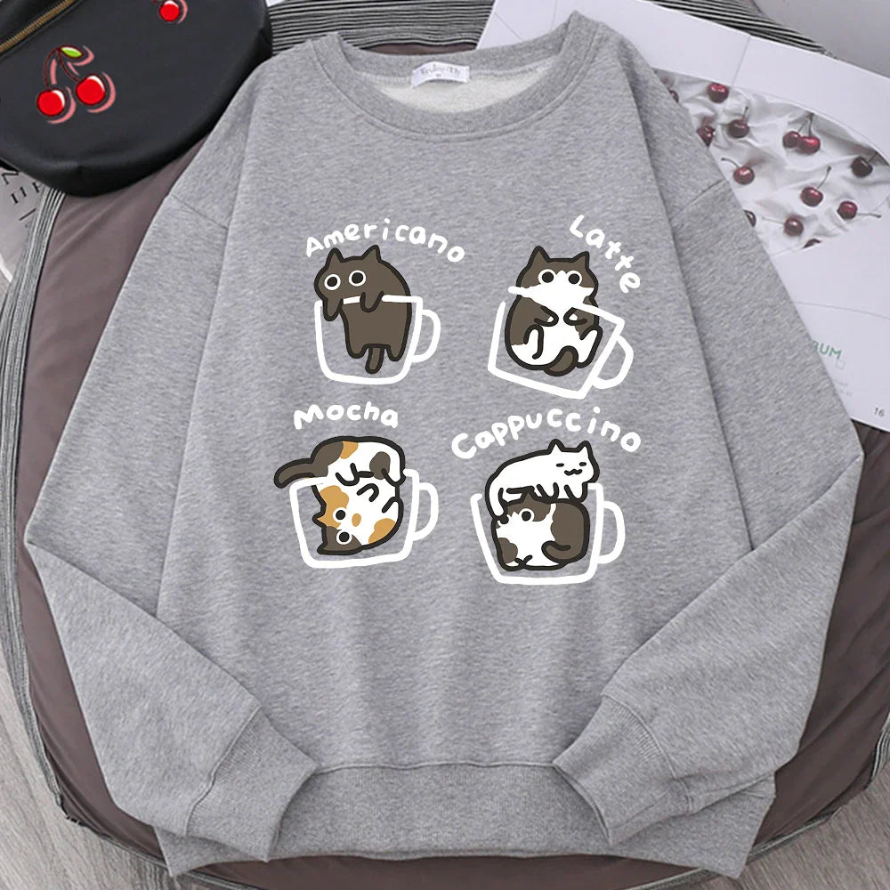 American Style Coffee Cat Hoodie - Gray / M - Hoodie