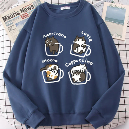 American Style Coffee Cat Hoodie - Haze Blue / M - Hoodie