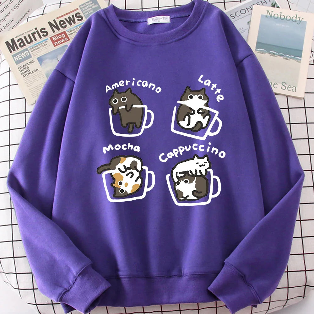 American Style Coffee Cat Hoodie - Purple / XXL - Hoodie