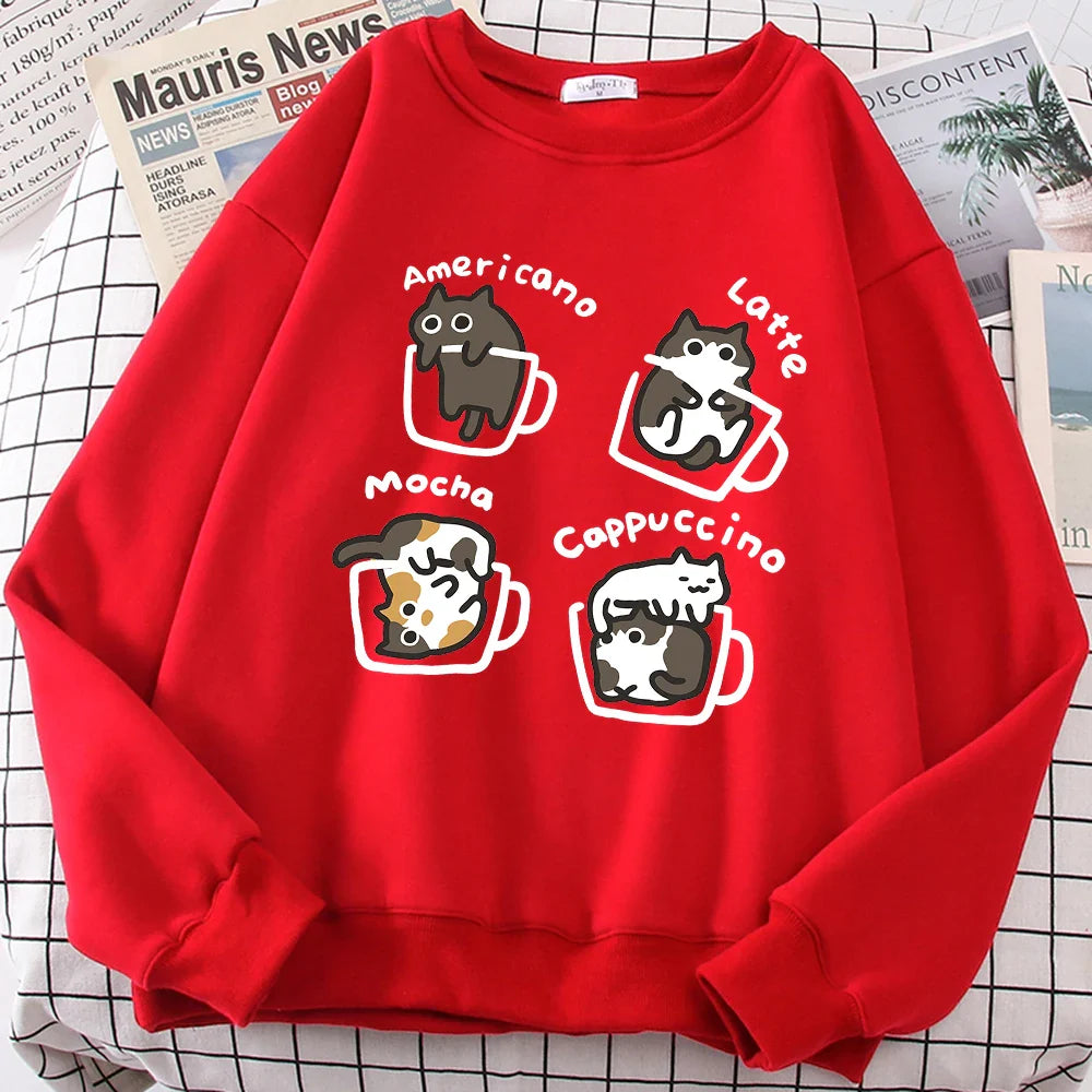 American Style Coffee Cat Hoodie - Red / L - Hoodie