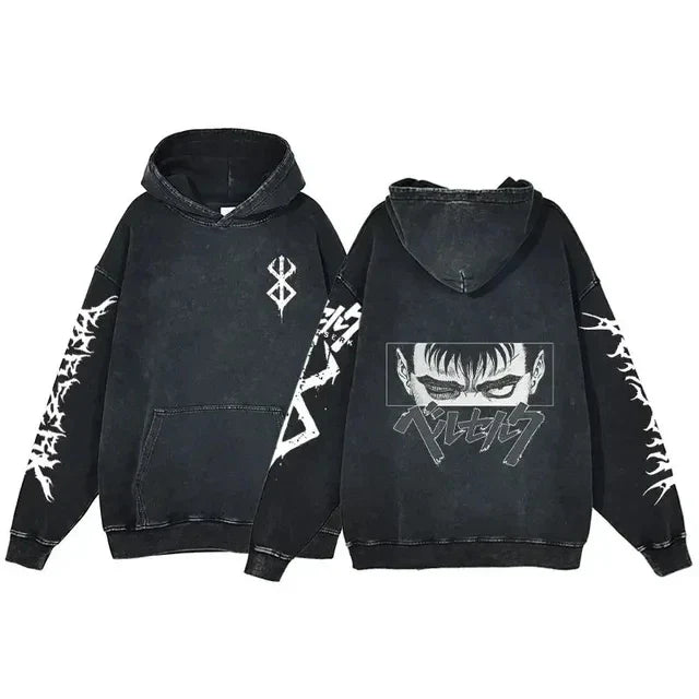 Anime Berserk Retro Washed Hoodie - Hoodie