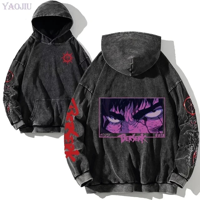 Anime Berserk Retro Washed Hoodie - Hoodie