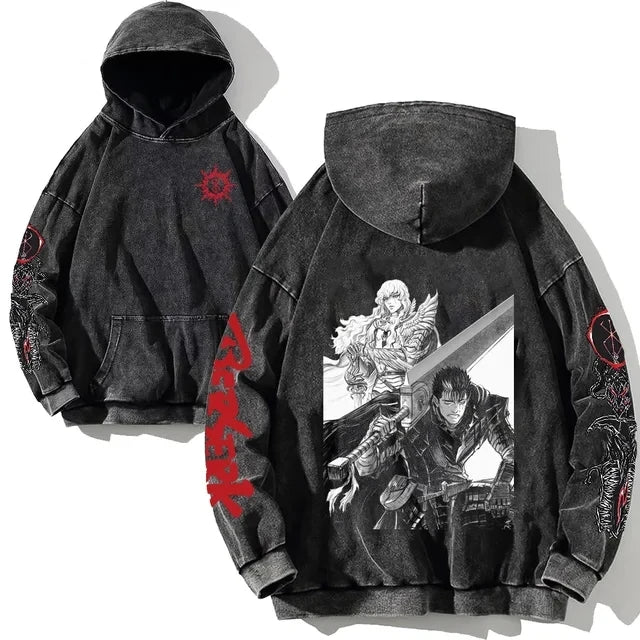 Anime Berserk Retro Washed Hoodie - Hoodie