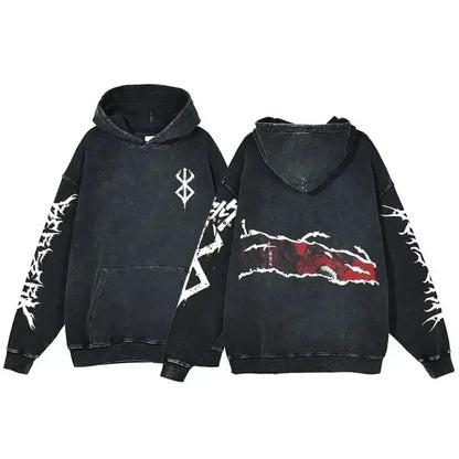 Anime Berserk Retro Washed Hoodie - Hoodie