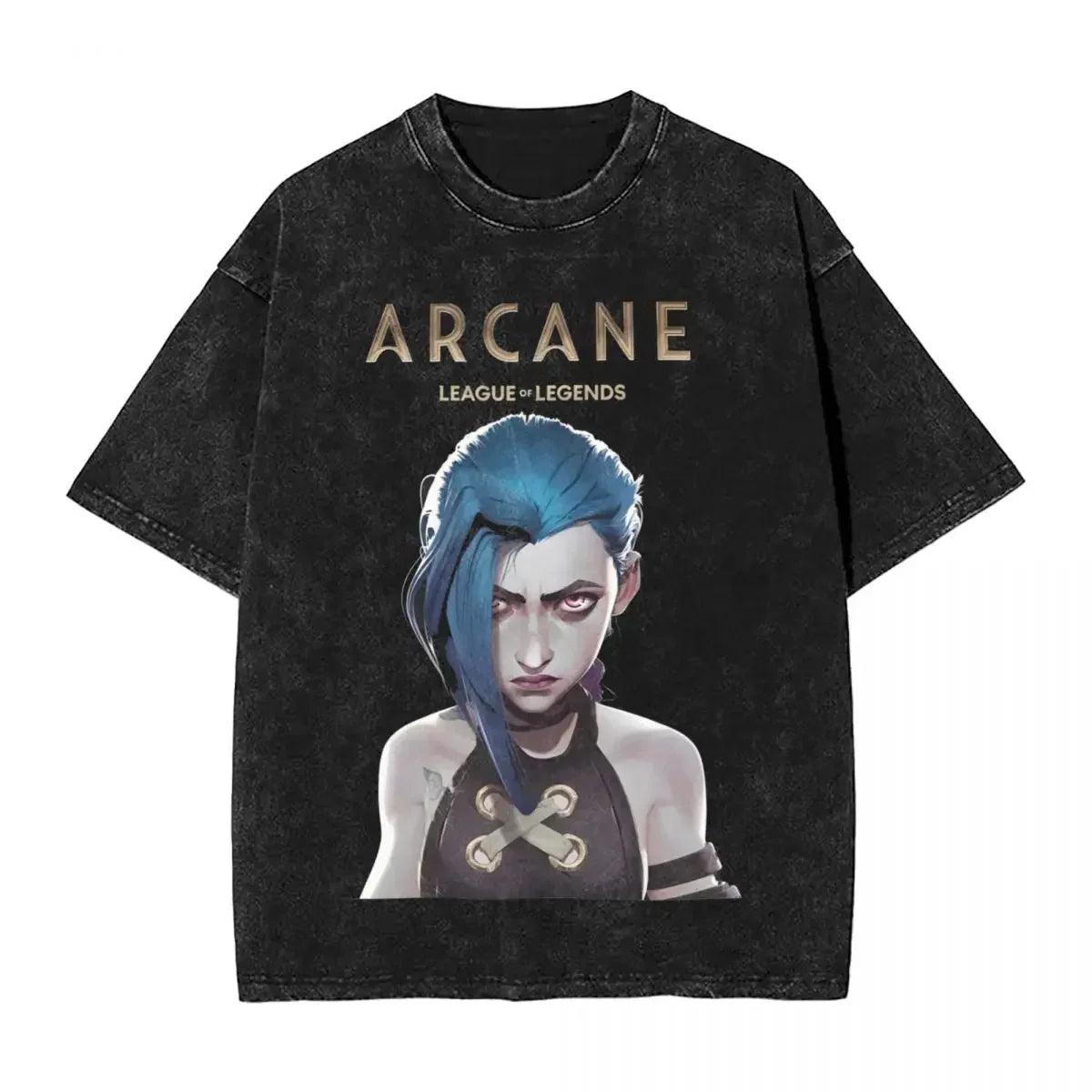 Arcane Vi Washed T Shirts Streetwear Hip Hop Novelty T-Shirt Tee Shirt Men Women Cotton Street Graphic Printed