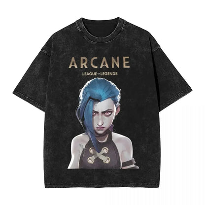 Arcane Vi Washed T Shirts Streetwear Hip Hop Novelty T-Shirt Tee Shirt Men Women Cotton Street Graphic Printed