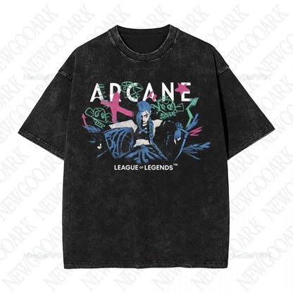 Arcane Vi Washed T Shirts Streetwear Hip Hop Novelty T-Shirt Tee Shirt Men Women Cotton Street Graphic Printed - 14