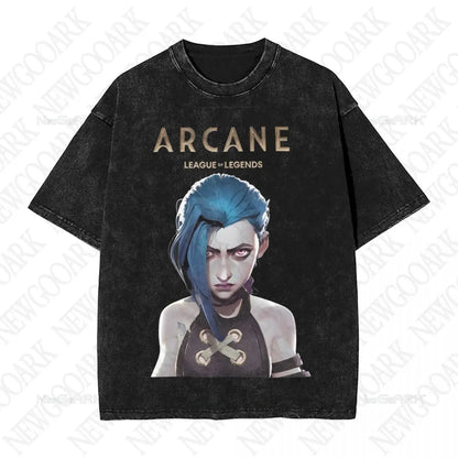 Arcane Vi Washed T Shirts Streetwear Hip Hop Novelty T-Shirt Tee Shirt Men Women Cotton Street Graphic Printed - 17